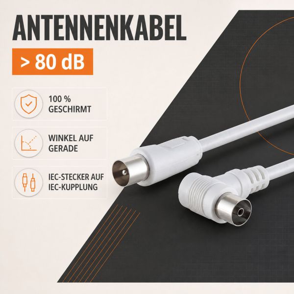 Antennenkabel, Winkel/ Gerade, >80 dB, weiß