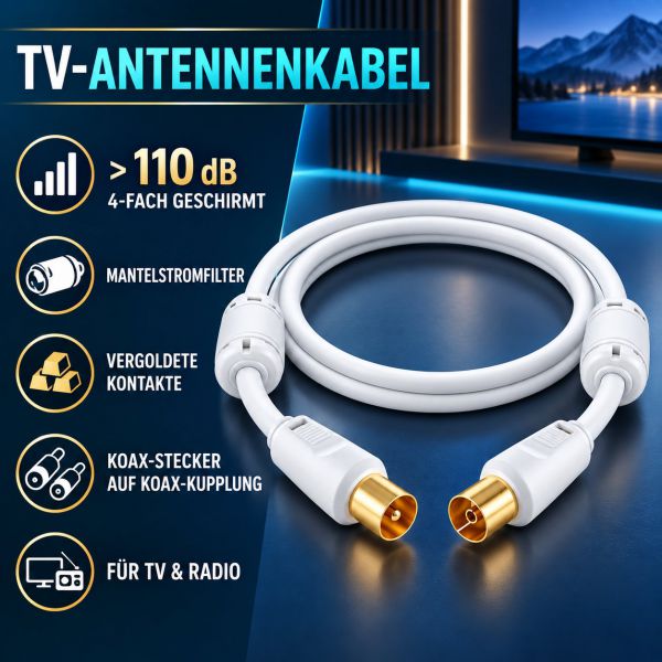 Antennenkabel vergoldete Kontakte Ferrit >110 dB