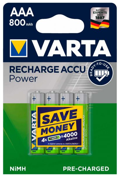 VARTA Akku NiMH, Micro, AAA, HR03, 1.2V/800mAh Accu Power