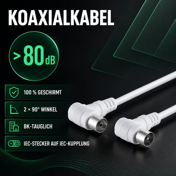 Koaxkabel 2x Winkel, >80 dB, weiß