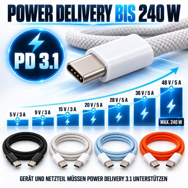 USB-C Ladekabel 240 W PD Textil