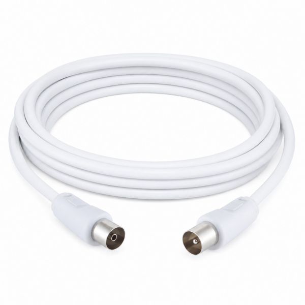 TV Antennenkabel IEC-Stecker auf IEC-Buchse 75 dB, weiß