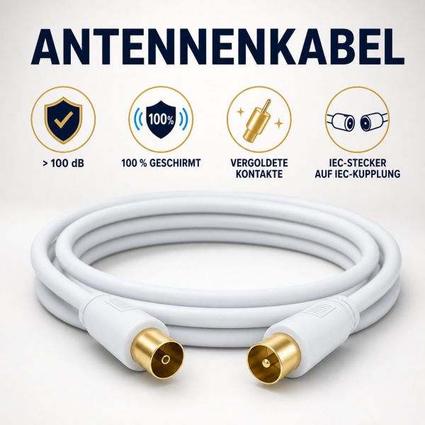 Antennenkabel 100 dB, vergoldet, weiß
